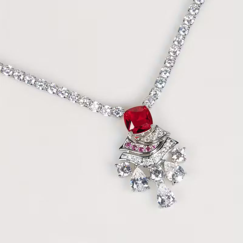 Crimson Elegance Necklace & Earring Set with Ruby Red Accents