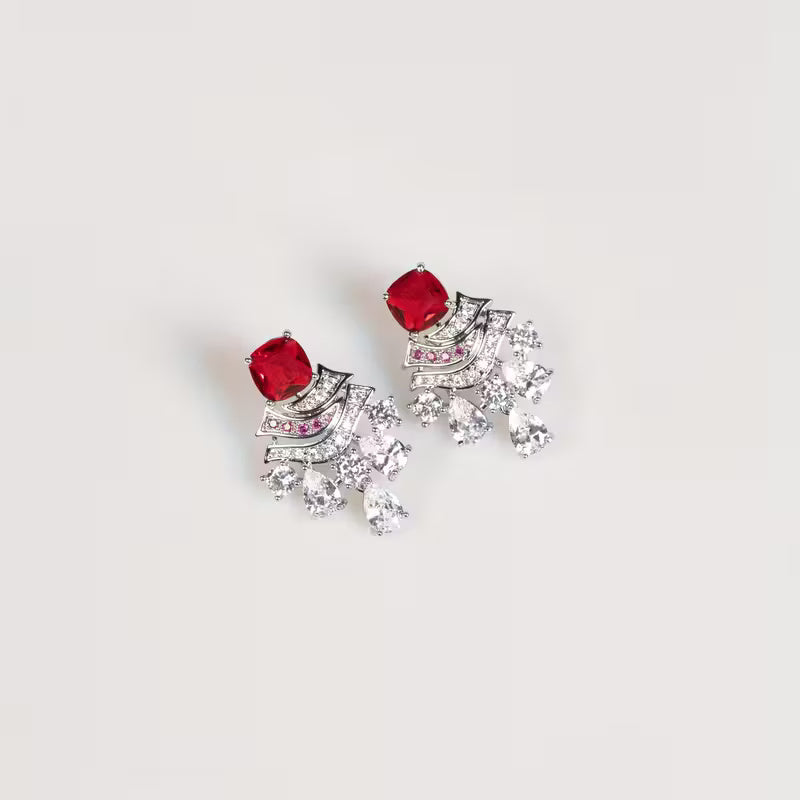 Crimson Elegance Necklace & Earring Set with Ruby Red Accents