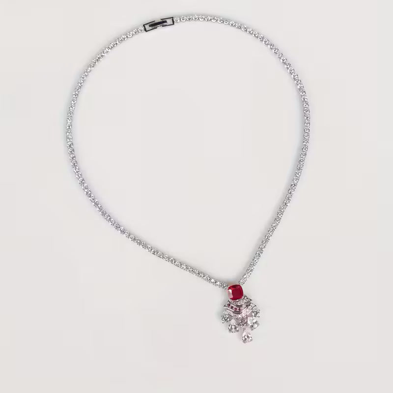 Crimson Elegance Necklace & Earring Set with Ruby Red Accents